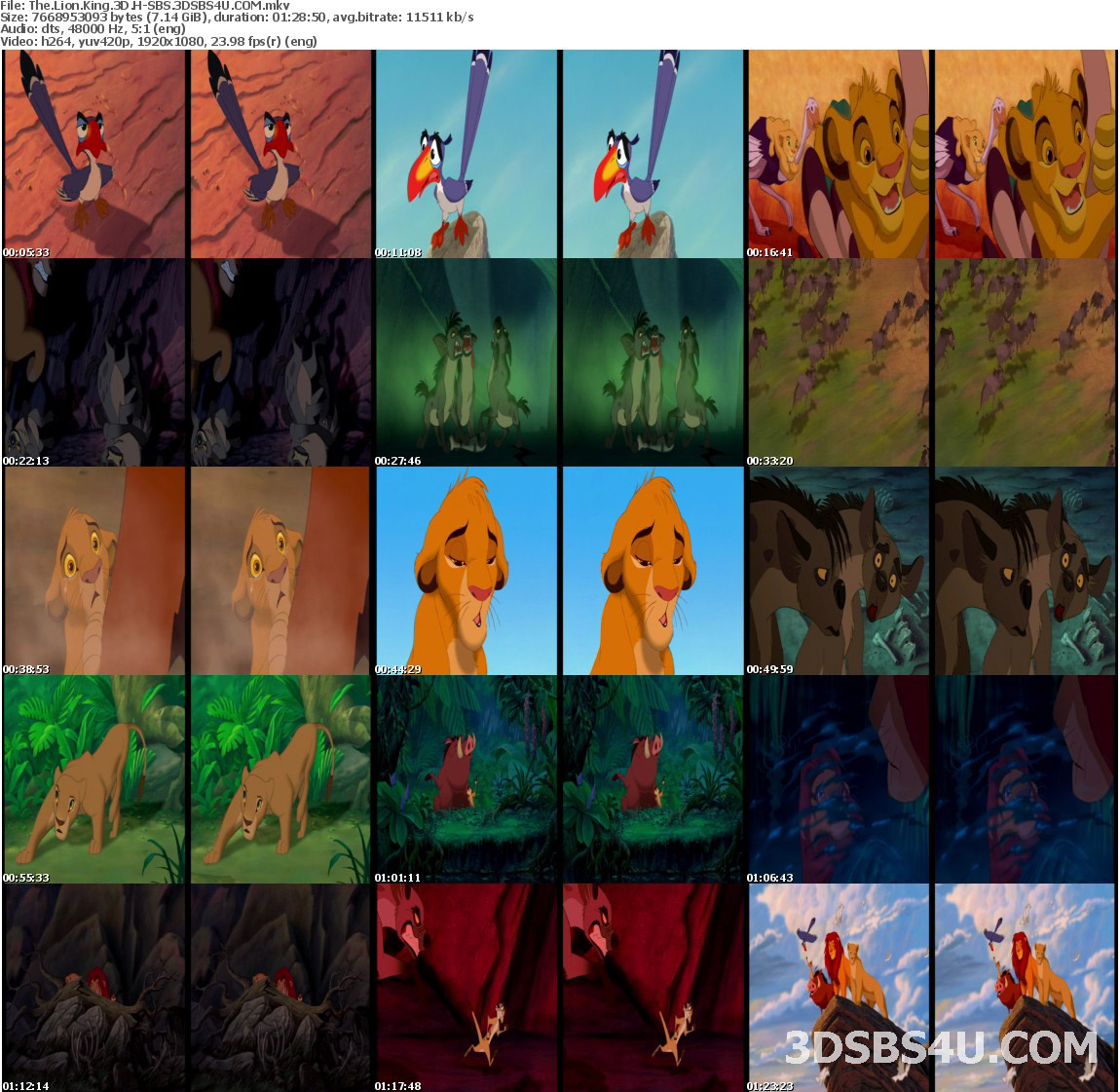 The Lion King 3D (1994) 1080p Half-SBS ENG DTS - 3DSBS4U Release